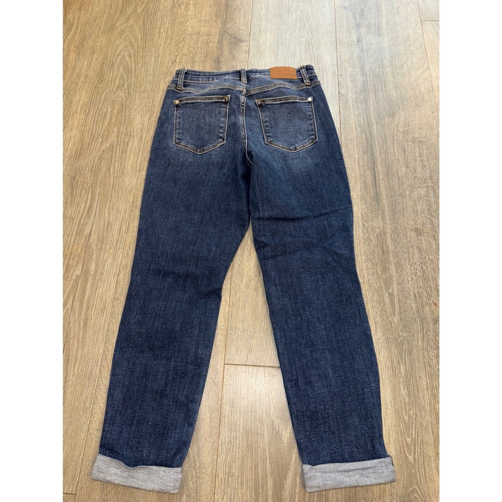 Judy Blue Slim Fit Distressed Dark Wash Cuffed Jeans Size 7/28 JB82607MD-CO - Picture 2 of 6